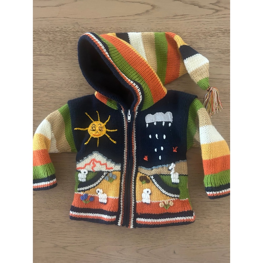 Toddler Peruvian Hand-knitted Fleece Lined Sweater Cardigan 18-24 Months